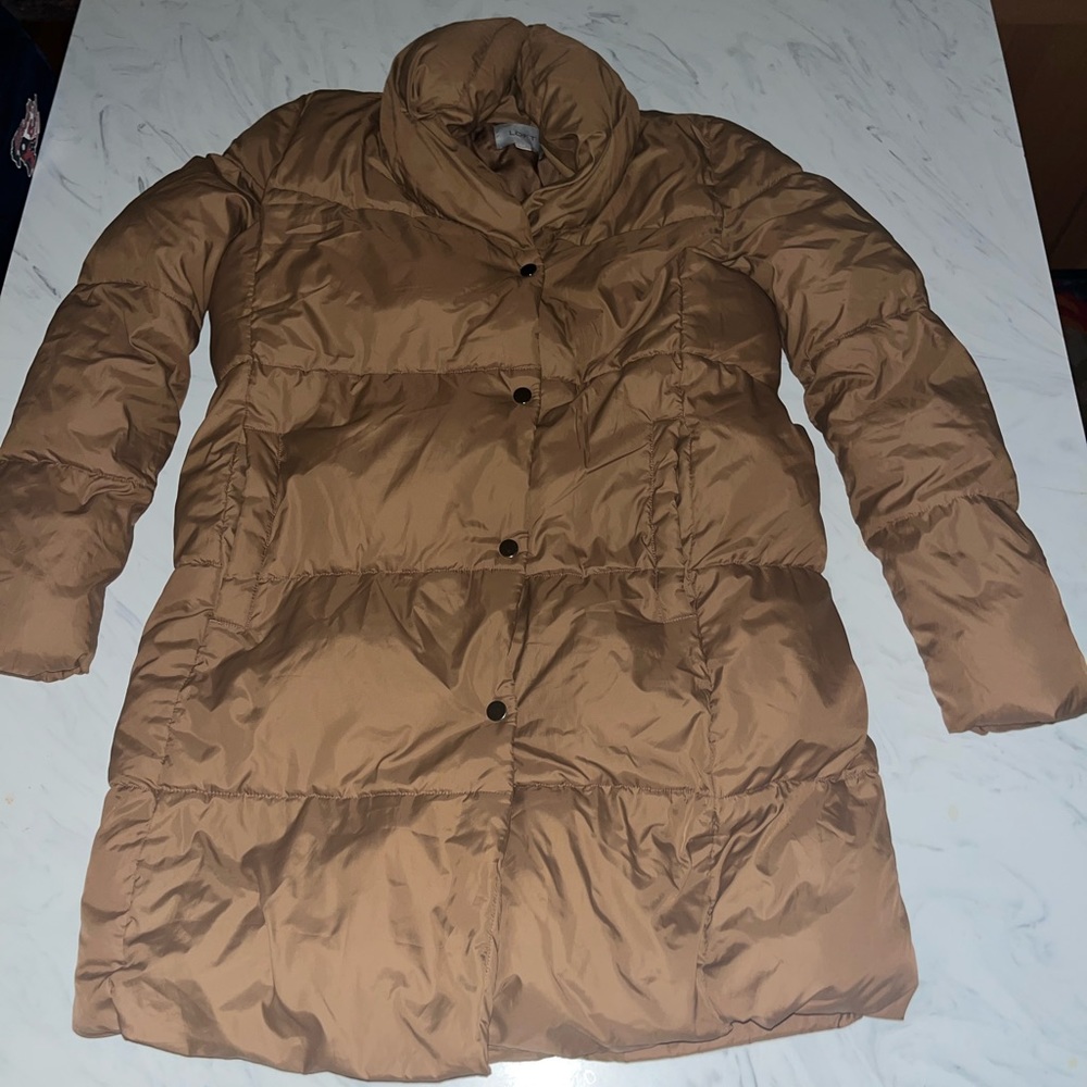 Ann Taylor LOFT tan long puffer coat Jacket  warm xxs parka